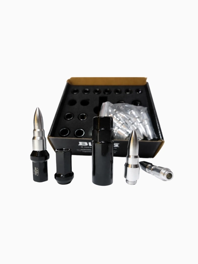 Гайки колесные BLOX M12×1.5, стальные, пуля, чёрные, серебристые, комплект — CTSMS-CTSBLXLN-СЕРЕБРН