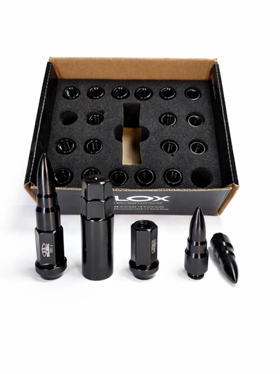 Гайки колесные BLOX M12×1.5, стальные, пуля, чёрные, серебристые, комплект — CTSMS-CTSBLXLN-ЧЕРН