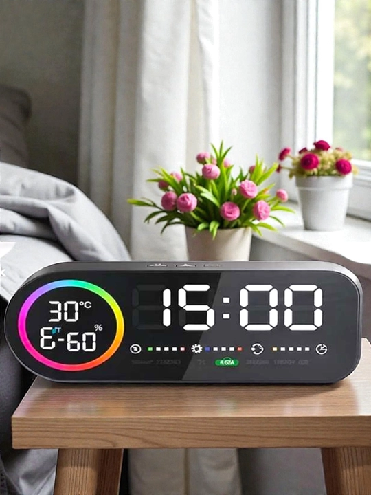 Настольные часы с RGB-подсветкой, будильником и гигрометром