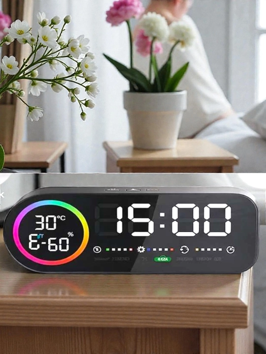 Настольные часы с RGB-подсветкой, будильником и гигрометром