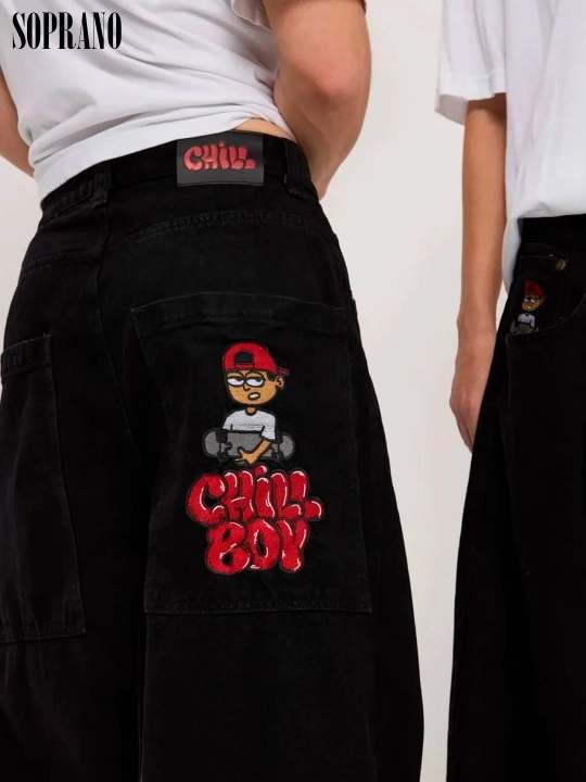 Chill Boy keng baggy jinsilar, erkaklar, ayollar va o‘smirlar uchun, o‘lchamlar XXXS–XL