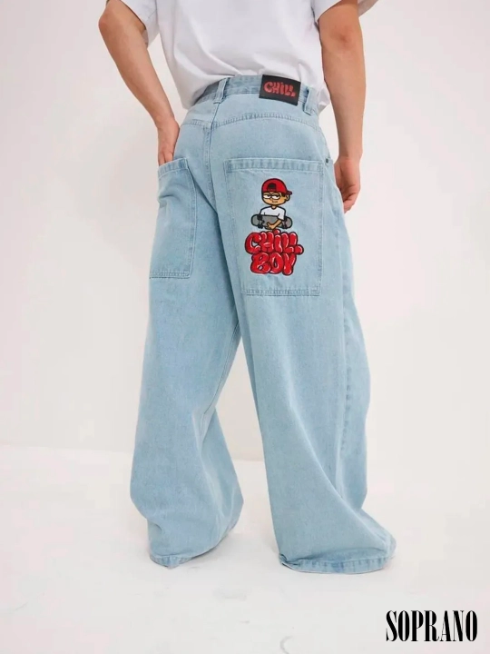 Chill Boy keng baggy jinsilar, erkaklar, ayollar va o‘smirlar uchun, o‘lchamlar XXXS–XL