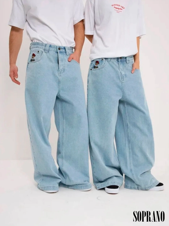 Chill Boy keng baggy jinsilar, erkaklar, ayollar va o‘smirlar uchun, o‘lchamlar XXXS–XL