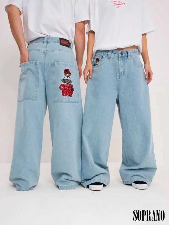 Chill Boy keng baggy jinsilar, erkaklar, ayollar va o‘smirlar uchun, o‘lchamlar XXXS–XL