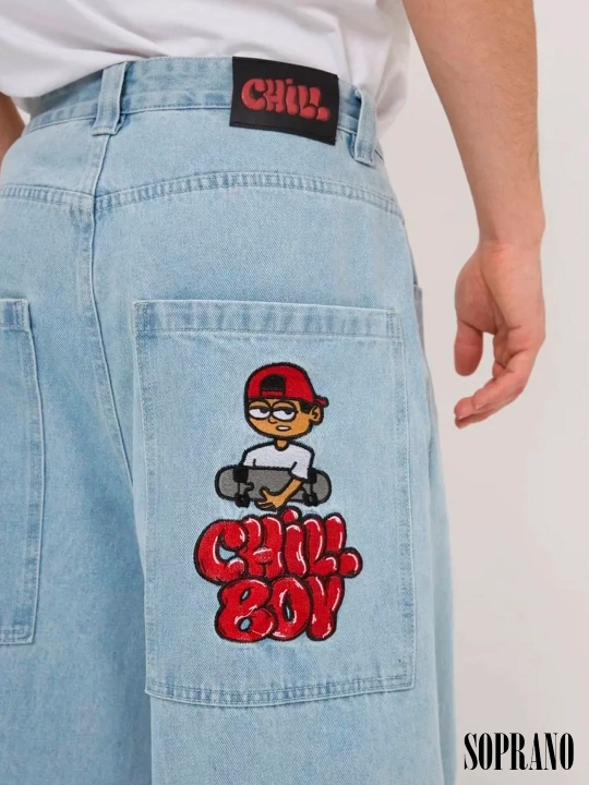 Chill Boy keng baggy jinsilar, erkaklar, ayollar va o‘smirlar uchun, o‘lchamlar XXXS–XL