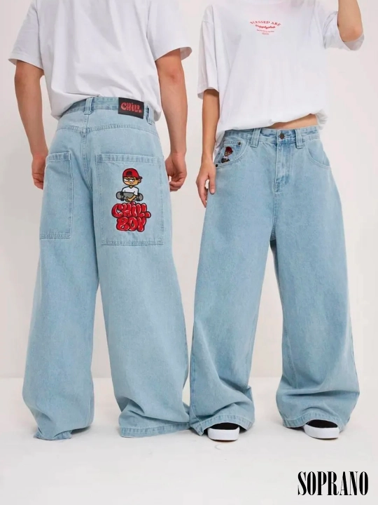 Chill Boy keng baggy jinsilar, erkaklar, ayollar va o‘smirlar uchun, o‘lchamlar XXXS–XL