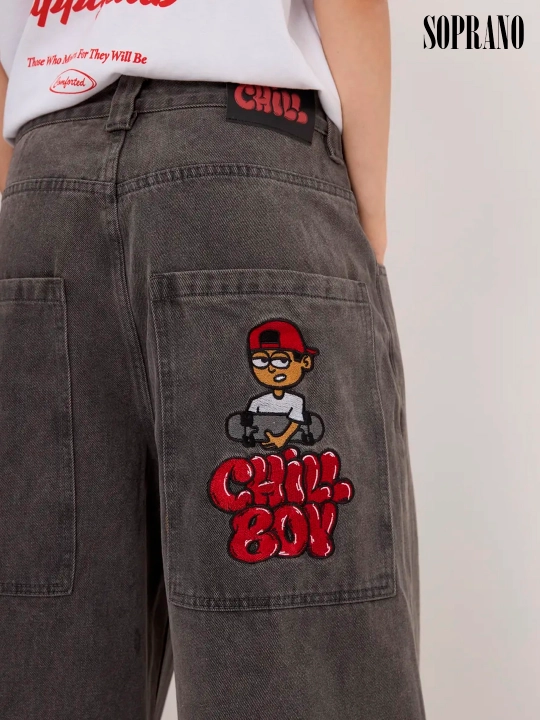 Chill Boy keng baggy jinsilar, erkaklar, ayollar va o‘smirlar uchun, o‘lchamlar XXXS–XL