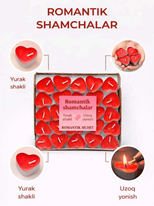 Romantik sham, uy va bayram uchun. Qutisiz, paketda yuboriladi