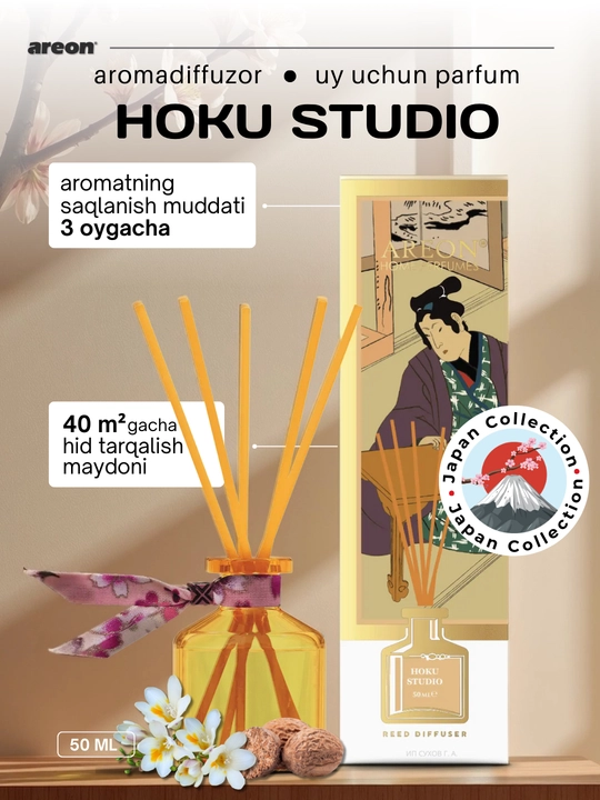 Aromatik diffuzor Areon Japan Collection, uy va ofis uchun havo aromatizatori, 50 ml