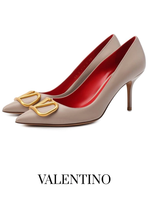 Ayollar nafis klassik VALENTINO tufli charm kabluk, 6 sm Turkiya mahsuloti razmerga razmer