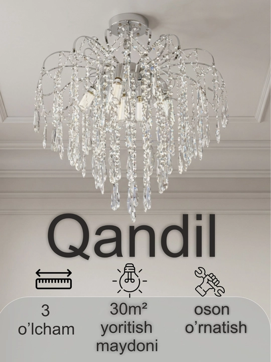 Xrustal qandil, shift, 3 o‘lcham, yotoqxona, mehmonxona, dahliz, oshxonaga - 