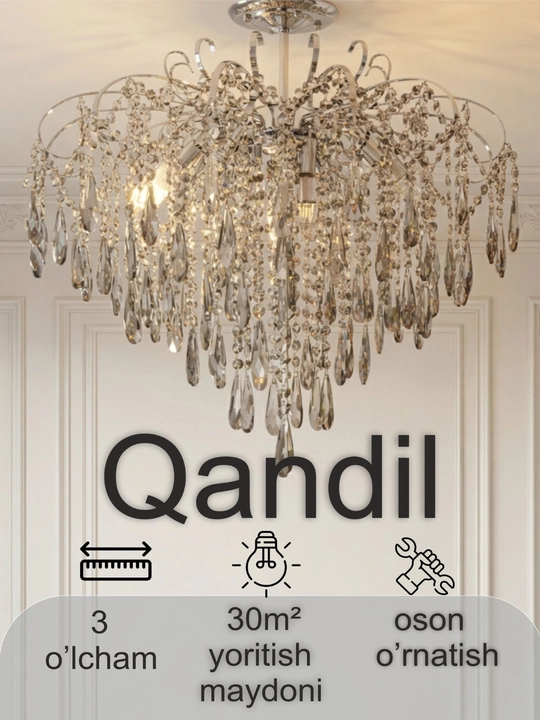 Xrustal qandil, shift, 3 o‘lcham, yotoqxona, mehmonxona, dahliz, oshxonaga - 