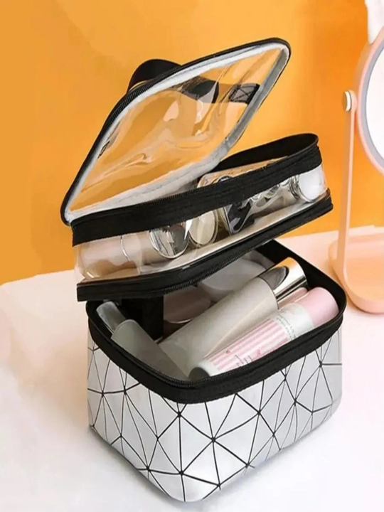 PVC shaffof gigiyena sumkasi Ikki qavatli kosmetik sumka, saqlash sumkasi