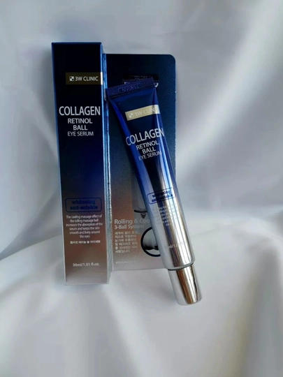 Сыворотка для век 3W Clinic Collagen Retinol, от морщин и отеков, с роликовым массажером - 