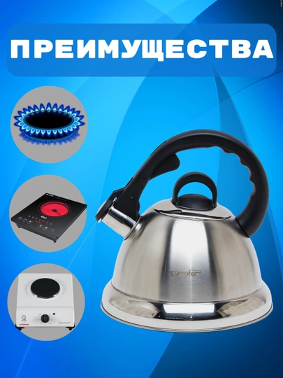 Чайник со свистком от Zepter, для всех видов плит, 3.2 л — OMIX-CHOYNAK-СЕРЕБРН