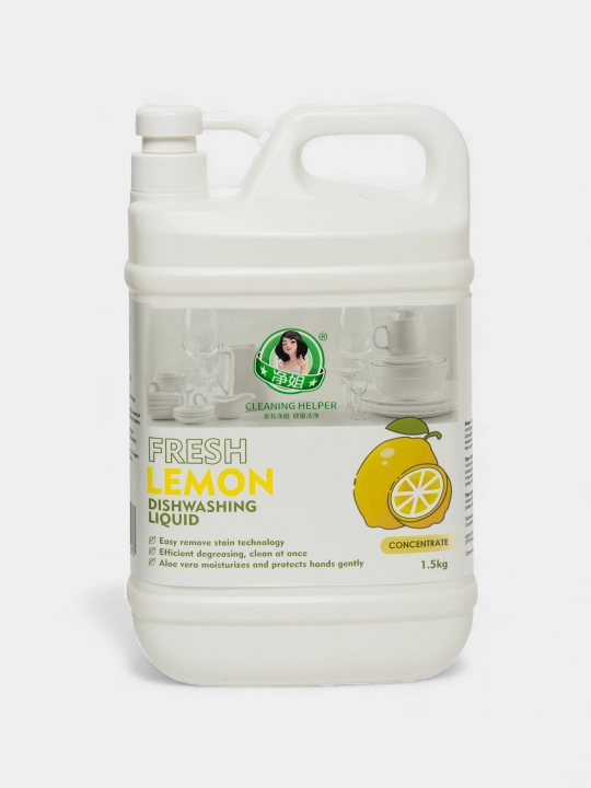 1,5 kg idish yuvish geli, Fresh Lemon, Peach konsentrati - tozalik va yaltiroqlik
