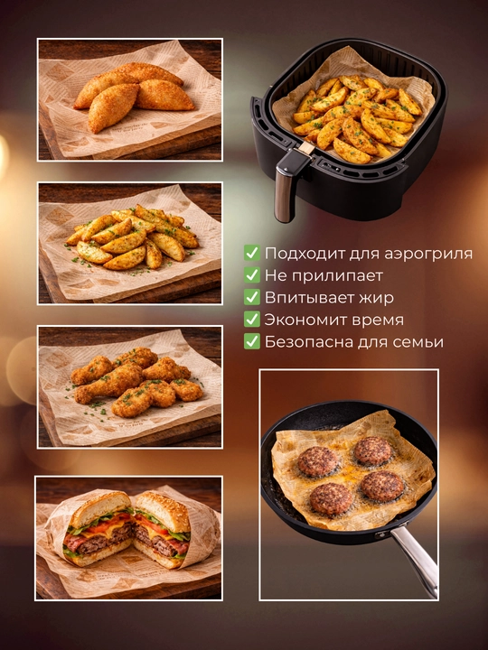 Yog‘ni shimuvchi pergament qog‘oz 30×30 sm, kam yog‘li taomlar, aerogril uchun