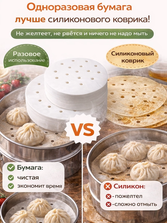 Pergament vkladishlar, qog‘oz, bug‘da pishirish va aerogril uchun - toza, yengil, ortiqcha yog‘siz