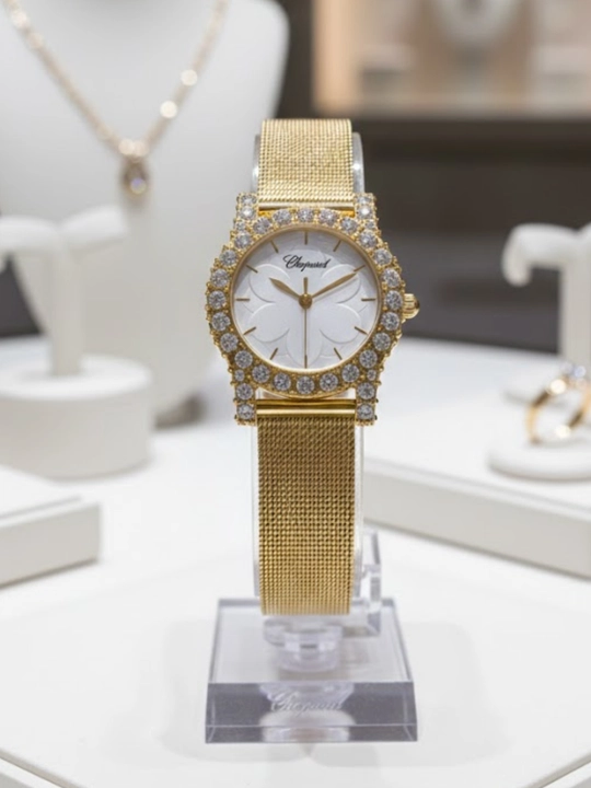 Chopard ayollar kvars soati, oltin rang, oq siferblatli, klassik