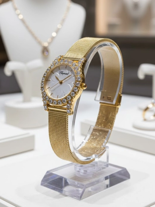 Chopard ayollar kvars soati, oltin rang, oq siferblatli, klassik