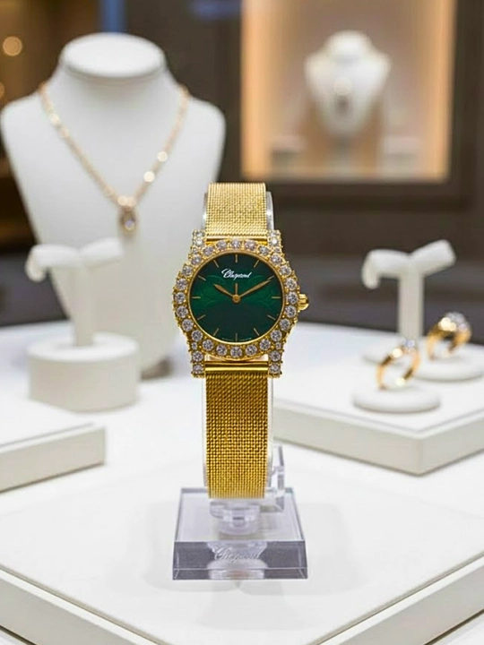 Chopard ayollar kvars soati, oltin rang, yashil siferblatli, klassik