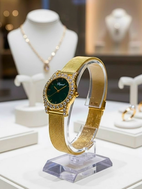 Chopard ayollar kvars soati, oltin rang, yashil siferblatli, klassik