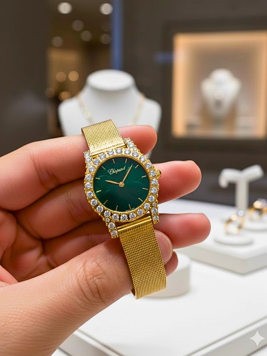 Chopard ayollar kvars soati, oltin rang, yashil siferblatli, klassik - 