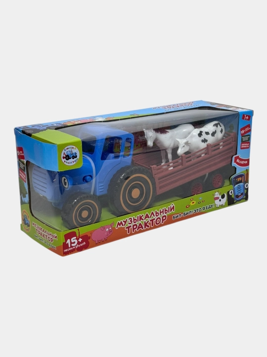 Siniy traktor bolalar mashinasi, musiqiy o'yinchoq mashina bolalar uchun, 1+