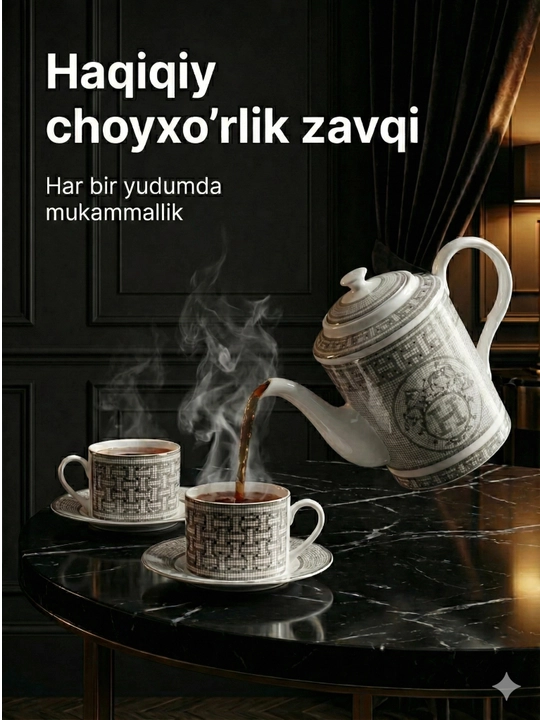 Чайный сервиз фарфоровый 1+2+2: чайник + 2 чашки + 2 блюдца, для ПММ