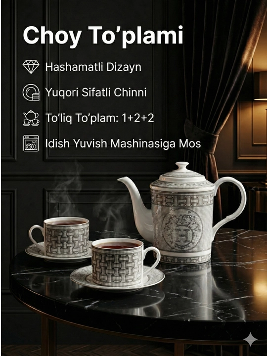 Чайный сервиз фарфоровый 1+2+2: чайник + 2 чашки + 2 блюдца, для ПММ - 