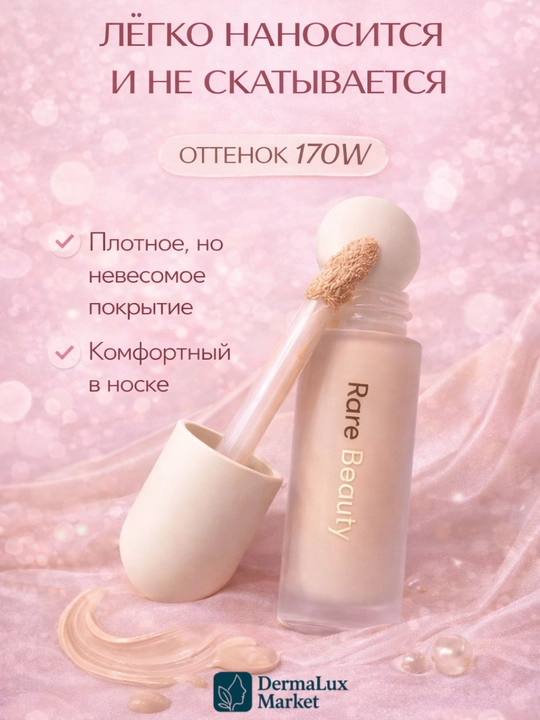 Konsiler Rare Beauty Liquid-terini yoritadi, nuqsonlarni yopadi, yengil va tabiiy qoplama
