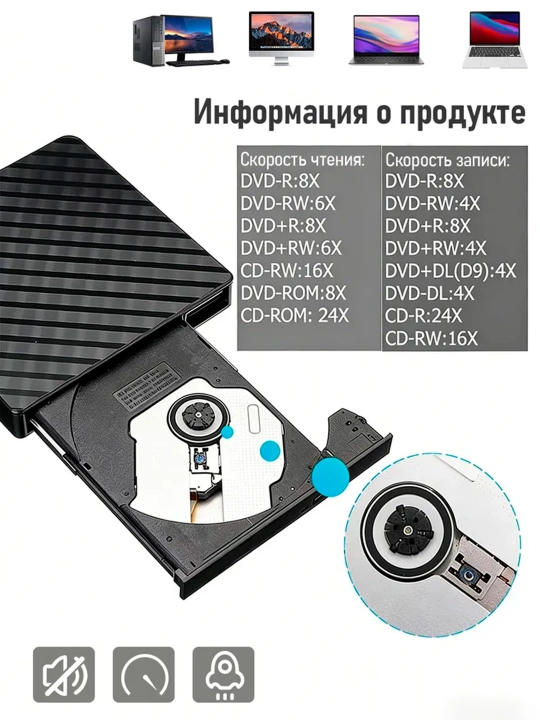 Tashqi DVD RW USB 3.0 Type-C, optik privod, noutbuklar va kompyuterlar uchun