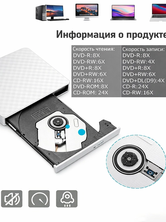 Tashqi DVD RW USB 3.0 Type-C, optik privod, noutbuklar va kompyuterlar uchun