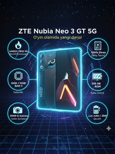 Смартфон Nubia Neo 3 GT 12/256 ГБ серый,6000 мАч IP54,5G Global, Игровой экран с 120 Гц