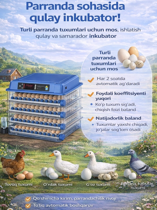 Инкубатор. для яиц. работает от 36/64/100/128/200 емкость, инкубаторов,  12 В и 220 В