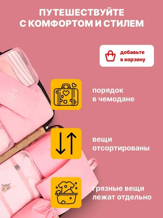 Органайзер для чемодана; органайзер дорожный; 8 предметов, синий
