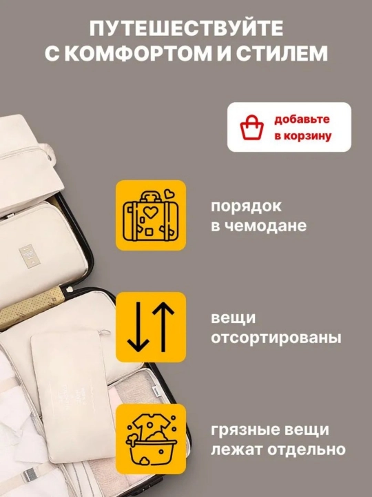 Органайзер для чемодана; органайзер дорожный; 8 предметов, синий