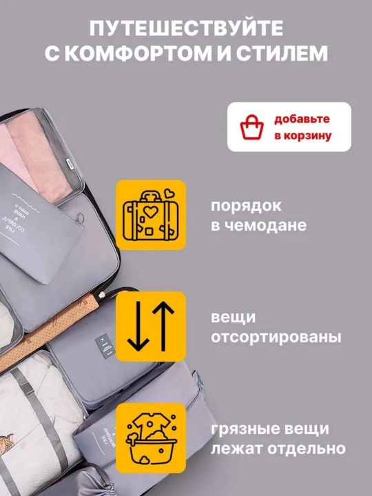 Органайзер для чемодана; органайзер дорожный; 8 предметов, синий