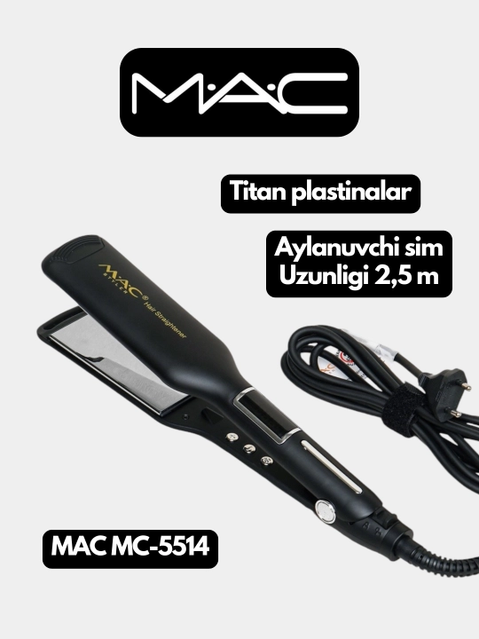 Profesional soch tekislovchi dazmol MAC stayler MC-5514,5515,LCD displey,titan plastinkali
