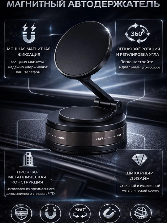 Avtomobil uchun magnit vakuumli telefon ushlagichi Magsafe bilan, 360 darajali, prisoskali