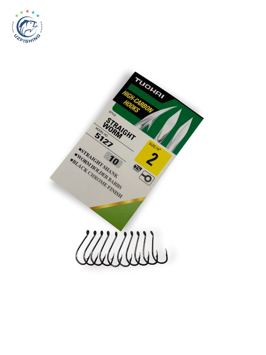 TUOHAI 5127 Straight Worm baliq ovlash qarmoqlari, yuqori uglerodli po'lat, 10 dona
