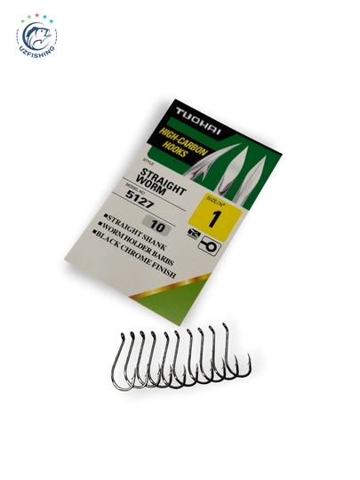 TUOHAI 5127 Straight Worm baliq ovlash qarmoqlari, yuqori uglerodli po'lat, 10 dona