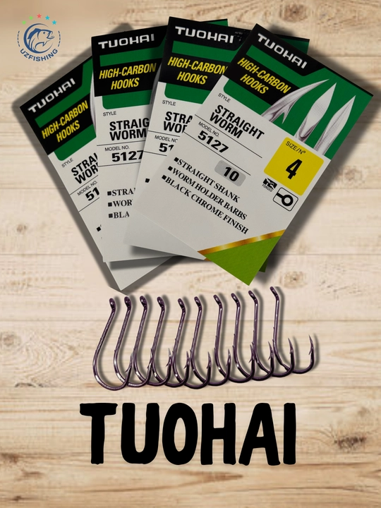 Рыболовные крючки TUOHAI 5127 Straight Worm высокоуглеродистая сталь с бородками, 10 штук - 