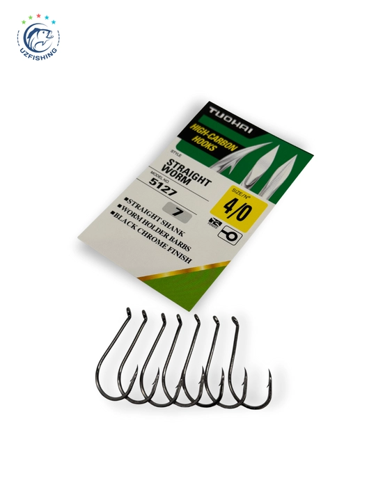 Baliq ovlash uchun kruchoklar TUOHAI 5127 Straight Worm, tikanli ofset kruchoklar to'plami