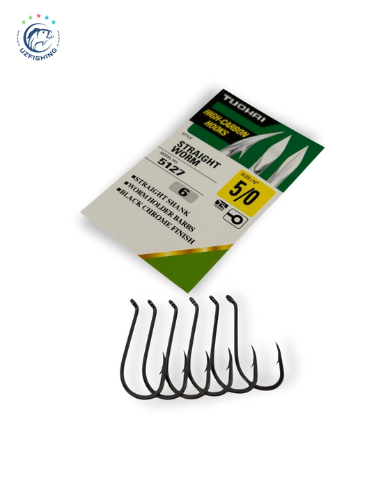 Baliq ovlash uchun kruchoklar TUOHAI 5127 Straight Worm, tikanli ofset kruchoklar to'plami