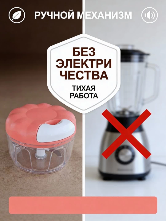Блендер - чоппер ручной со шнурком для измельчения продуктов, овощей, 170/500/900 мл