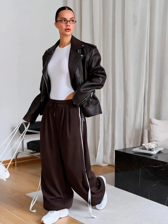 Ayollar keng sport shimi (oversize jogger), trikotaj shim, bahor-kuz