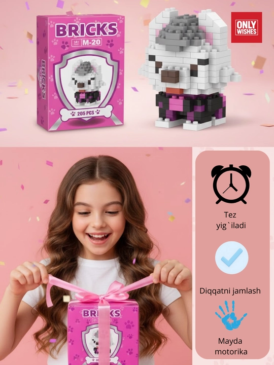 Mini 3D konstruktor to‘plami, bolalar va kattalar uchun 5 xil dizayn, blokli o'yinchoq