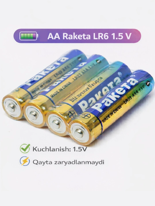 Kichik batareykalar Raketa alkaline AAA va AA  1.5 V - 