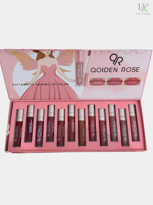 Набор помад для губ QOIDEN ROSE – soft matte, кремовая текстура, 12 насыщенных оттенков